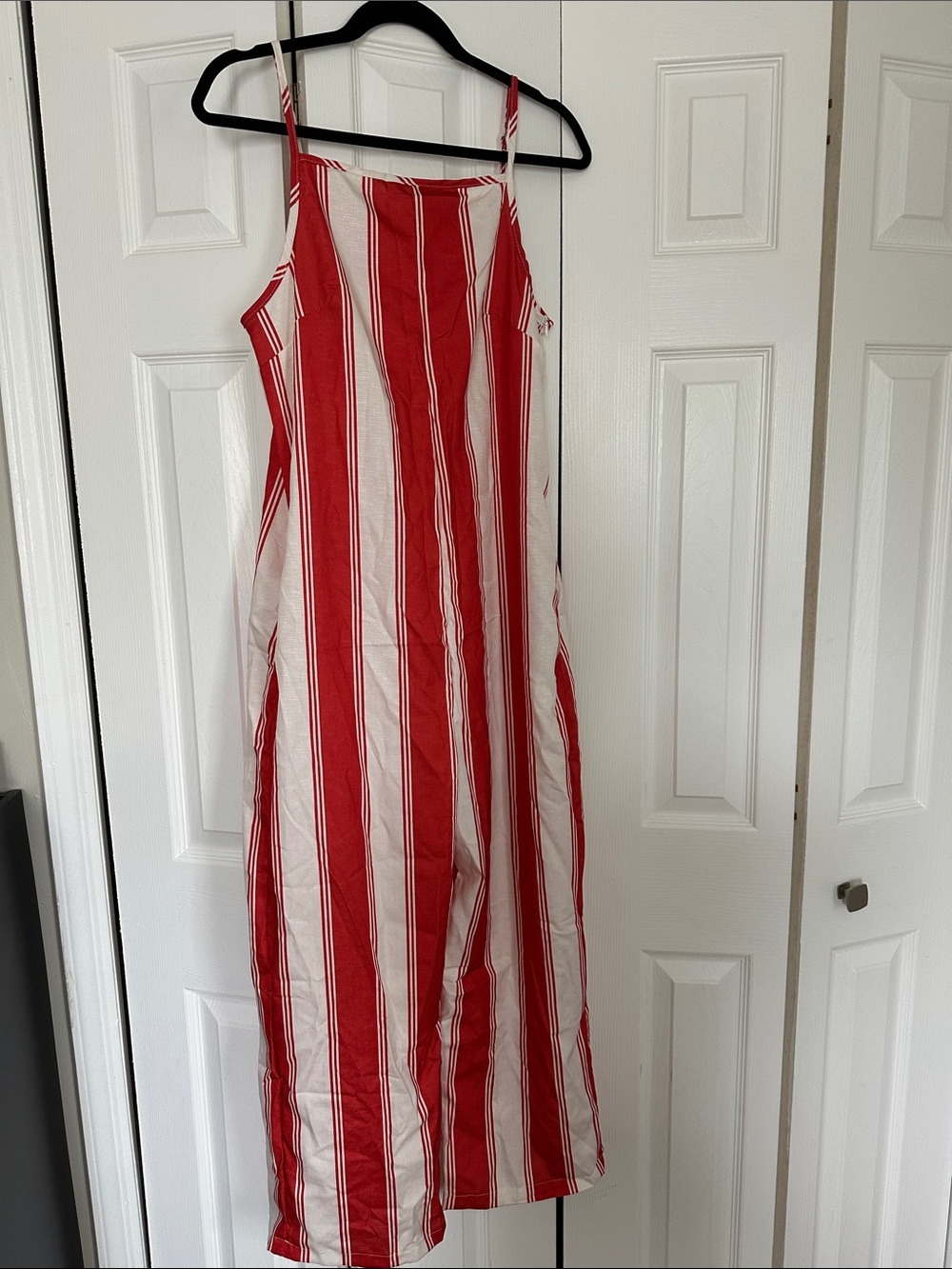 Red and White Striped Spaghetti Strap Maxi jumpsuit